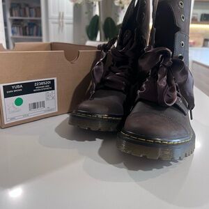Dark Brown Combat Boots with Ribbon Laces